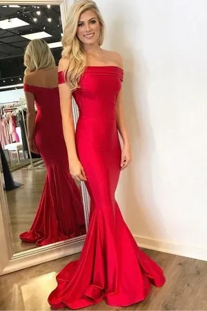 red satin off the shoulder mermaid long prom dress red satin off the shoulder mermaid long prom dress